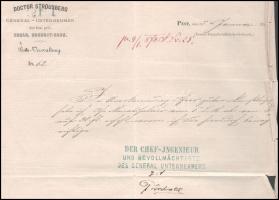 1878 Dr. Strousberg általános alvállalkozó "Magyar Északnyugati vasút" igazolása Markovits...