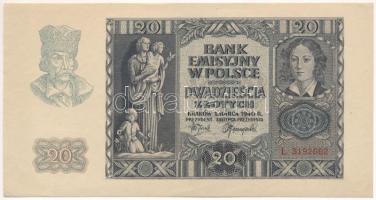 Lengyelország / Német megszállás 1940. 20Zl "L3192662" T:XF / Poland / German Occupation 1940. 20 Zlotych "L3192662" C:XF Krause 95.