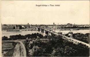 1915 Szeged, látkép a Tisza híddal, zsinagóga. Pető Ernő kiadása