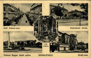 Szombathely, Széll Kálmán utca, Emberbaráti kórház, Öttömösi Magyar László szobra, Fájdalmas szűz szobra, Király utca, villamos (EK)