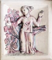 Iparművész kályhacsempe, figurális jelenettel, jelzés nélkül, 25x21 cm