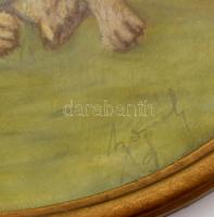 Azonosítatlan jelzéssel: Alvó kutyakölykök, Paszell, papír, üvegezett keretben 1928. 19x25 cm