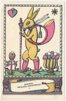 Boldog Húsvéti Ünnepeket! Nyomtatta és kiadja Kner Izidor, Gyoma / Hungarian Easter art postcard with Easter rabbit s: Kozma