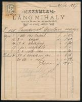 1887 Körmend, Láng Mihály vas- és fűszerkereskedéséből az aranyásóhoz fejléces számla 1 kr okmánybélyeggel
