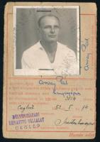 1952 Cegléd, MÁV menettérti munkásjegy fotóval