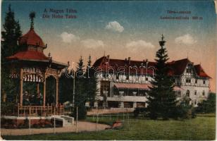 Tátralomnic, Tatranská Lomnica (Magas-Tátra, Vysoké Tatry); Lomnicz szálloda, zenepavilon zenészekkel / hotel, music pavilion with musicians (kopott sarkak / worn corners)