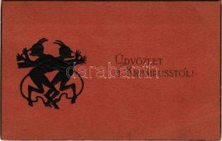 1925 Üdvözlet a Krampusstól / Greetings from Krampus. Emb. (EB)