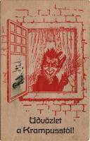1921 Üdvözlet a Krampusstól / Krampus with birch. Emb. (EB)