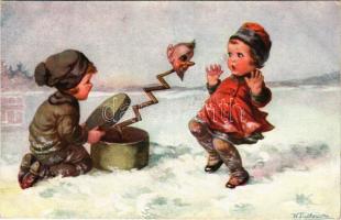 1922 Children with Krampus, art postcard No. 864. s: W. Fialkowska (EK)