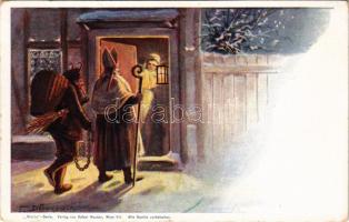 Mikulás és Krampusz / Saint Nicholas and Krampus. Nicolo Serie von Rafael Neuber s: E. Döcker (kopott sarkak / worn corners)