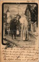 1903 Mikulás és Krampusz. Br. K. W. I. / Saint Nicholas and Krampus s: C. Scolik (EK)