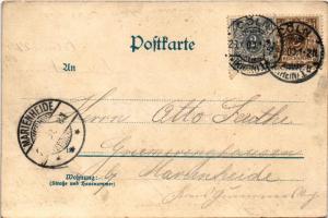 1900 Fort mit allem, was czechisch sich nennt... Wenzeslaus / Krampus with beer barrels, litho s: F....