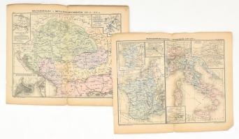 cca 1880 Magyarország s melléktartományai 1301-től 1526-ig + Francziaország 1360-1610 és Olaszország 1300-1500-ig (Jausz tört. Atlas 8. és 9. sz.), 2 db térkép, Bécs, Hölzel E. kiadása, kisebb lapszéli sérülésekkel, az egyiken ceruzás jelölésekkel, 26,5x33 cm