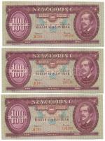 1962. 100Ft (3x) sorszámkövető "B 781 196558 - B 781 196560" eltolódott nyomat T:AU Adamo F31