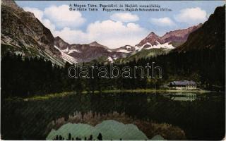 Tátra, Magas-Tátra, Vysoké Tatry; Poprádi-tó és Majláth menedékház / Poppersee u. Majláth Schutzhütte / lake, tourist house