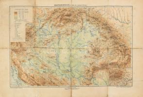 cca 1900-1910 A Magyar Korona országainak hegy- és vízrajzi kézi térképe, 1 : 2.400.000, Bp., Magyar Földrajzi Intézet Rt., kissé viseltes állapotban, sérülésekkel, javított, 33x47,5 cm