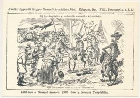 Herkó Páter: Új honfoglalás a második ezredév küszöbén. 1896-ban a Nemzet humora 1936-ban a Nemzet Tragédiája. Kiadja: Egyesült Magyar Nemzeti Szocialista Párt, Központ: Budapest VIII., Berzsenyi u. 4. I/11. - antiszemita propaganda, Judaika, hátoldalon nyilaskereszt / Hungarian anti-Semitic propaganda art, Judaica