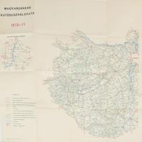 1970 Magyarország autóbuszhálózata 1970-71, kétoldalas térkép, Bp., Kartográfiai Vállalat, lapszéli szakadásokkal, ceruzás firkával, 66,5x68 cm
