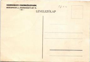 Hárshegyi Cserkészpark. Budapest II. Hárshegyi út 5. / Hungarian boy scout art postcard s: Márton L....