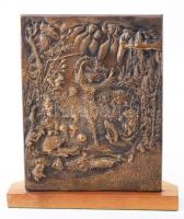 Rácz Edit (1936-): Bóbita, Bóbita táncol. kisplaszika Weöres Sándor verssoraival, fa lapon, jelzett, 22x27 cm