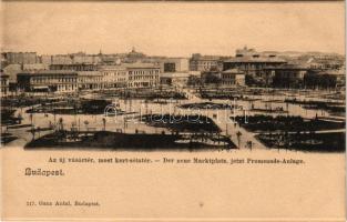 Budapest VIII. Új vásártér, most kert-sétatér (ma II. János Pál pápa tér). Ganz Antal kiadása 117. (vágott / cut)