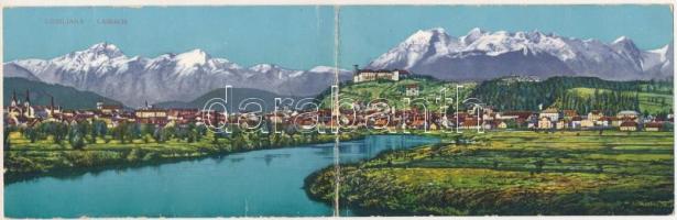 1917 Ljubljana, Laibach; 2-tiled folding panorama card (worn at fold)