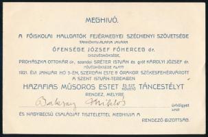 1921 Fejér Megyei Széchenyi Szövetség estélyi meghívója