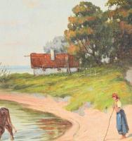 Rubovics Márk (1867-1947): Itatás a Balatonnál . Olaj, vászon, jelzett. Dekoratív, 40x30 cm