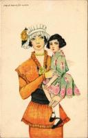 Fashion lady with child art postcard. B.K.W.I. 201-1. s: Mela Koehler (EK)