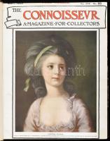 1909 The Connoisseur. An Illustrated Magazine for Collectors. Vol. XXIV. No. 93. 1909. május. Angol nyelvű művészeti folyóirat. Gazdag képanyaggal illusztrált, 266 p. Korabeli aranyozott, álbordás gerincű félbőr-kötésben, festett, mintás lapélekkel, a borítón kis kopásnyomokkal, kissé foltos lapokkal, jó állapotban.