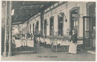 1916 Piski, Simeria; MÁV étterem a vasútállomáson, pincérek és vendégek. Adler fényirda (Szászváros) 1910. / restaurant at the railway station (r)
