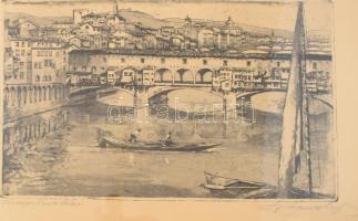 Azonosítatlan jelzéssel: 3 db olasz városképes rézkarc. Jelzett 32x25 cm Üvegezett keretben