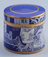 Hollóházi ritka lila színű Szász Endre által tervezett porcelán bonbonniere csavaros tetővel Matricás jelzett, hibátlan. m: 6 cm