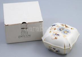 Zsolnay búzavirág mintás bonbonniere. Kézzel festett, jelzett, hibátlan eredeti dobozában 8x8 cm