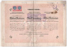 Budapest 1923. "Urikány-Zsilvölgyi Magyar Kőszénbánya-Részvénytársaság" 10 részvénye egyenként 5000K-ról szelvényekkel, szárazpecséttel, felülbélyegzésekkel T:F folt, beszakadások