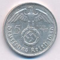 Német Harmadik Birodalom 1936F 5M Ag "Hindenburg" T:XF German Third Reich 1936F 5 Marks Ag "Hindenburg" C:XF