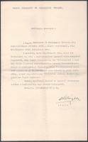 1929 Dr. Áldásy Antal (1869-1932) történetíró, egyetemi tanár, a Heraldikai és Genealógiai Társaság elnökének saját kézzel aláírt gépelt részvétnyilvánító levele báró Korányi Annának, férje Soós Elemér, a társaság igazgató választmányi tagjának elhunyta alkalmából, hajtva, jó állapotban