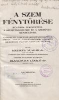 Kreiker Aladár:  A szem fénytörése. Különös tekintettel a szemtükrözésre és a szemüveg-rendelésre. Gyakorlati útmutató orvostanhallgatók, iskola-, vasúti-, katona-orvosok, valamint szemorvosi pályára készülők számára. Átnézte és előszót írt hozzá Blaskovics László. 120 ábrával. (Dedikált.) Debrecen, 1922. Hegedüs és Sándor Irodalmi és Nyomdai Rt. VIII + 183 + [1] p. Első kiadás. Dedikált: "Méltóságos dr. Imre József egy. ny. r. tanár úrnak mély és őszinte tisztelettel: Kreiker Aladár." Kreiker Aladár (1893-1983) orvos, szemész, debreceni egyetemi tanár, a színlátás, az élettani optika, a kancsalság medicinájának szakértője. Optikai és élettani ábrákkal gazdagon illusztrált művét mesterének, Imre József szemész professzornak ajánlotta. A címlapon és a belív több oldalán régi gyűjteményi bélyegzés. Könyvtári duplum. A címlevél és a belív számos levele a gerincnél megerősítve, néhány oldalon aláhúzások. Prov.: Imre József. [Imre József (1884-1945) szemész főorvos, egyetemi tanár, a budapesti Szemészeti Klinika igazgatója. Aranyozott gerincű korabeli félvászon kötésben. Jó példány.