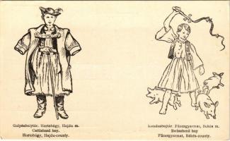 Hortobágyi gulyásbojtár, Füzesgyarmati kondásbojtár. Magyar falusi gyermekek c. sorozat / Hungarian folklore s: Györffy Anna (EK)