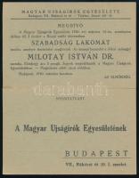 1930 A Magyar Újságírók Egyesületének meghívója Szabadság Lakomára a március 15-i nemzeti ünnep alka...