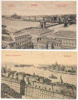 Budapest I. - 2 db RÉGI képeslap: kilátás az Országház felé, Hunyadi János utca, Fő utca, látkép, Lánchíd az előtte lévő, már hiányzó épületekkel