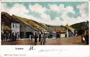 1901 Lippa, Lipova; Fő utca, piac, üzletek. Gregor Fischer (Innsbruck) kiadása / main street, market, shops (EK)
