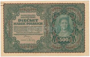 Lengyelország 1919. 500M "BB 434595" vízjeles papíron T:F Poland 1919. 500 Marks "BB 434595" on watermarked paper C:F Krause 28.