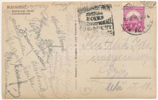 1928 Budapest XIV. Széchenyi fürdő, főbejárat, hátoldalán aláírásokkal