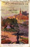 1914 Pozsony, Pressburg, Bratislava; Sétatér, Petőfi szobor, vár / Promenade mit Petőfi Denkmal / promenade, statue, monument, castle. B.K.W.I. 386-9. s: Marx Béla (EK)