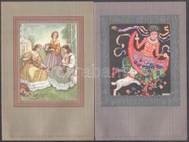 cca 1920 4 db dísztávirat, klf grafikákkal