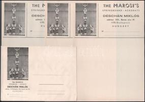cca 1930-1950 Cirkusszal kapcsolatos tétel: The Marosi's acrobats, Deschán Miklós, stb 8 db nyo...