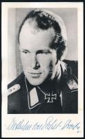Diethelm von Eichel-Streiber (1914-1996) német Luftwaffe pilóta (a II. világháború előtt légi felderítőként a spanyol polgárháborúban is szolgált), repülő ász (96 légi győzelem) autográf aláírása őt ábrázoló képen, 20x12,5 cm / Autograph signed photo of Diethelm von Eichel-Streiber (1914-1996) German Luftwaffe pilot (before WWII, he also served as an air observer during the Spanish Civil War), fighter ace (96 aerial victories), 20x12.5 cm