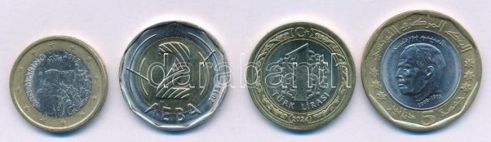 Vegyes 4db-os érme tétel, benne Bulgária 2015. 2L + San Marino 2017. 1E + Törökország 2024. 1L + Tunézia 2021. 5D T:AU-VF Mixed lot of 4pcs coins, including Bulgaria 2015. 2 Leva + San Marino 2017. 1 Euro + Tunisia 2021. 5 Dinars + Turkey 2024. 1 Leva C:AU-VF