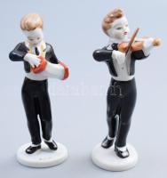 Hollóházi hegedűs és harmonikás figurák, jelzett, m: 14-15 cm